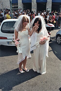 Two brides at the 2010 Rome Gay Pride, 2 July 2010
