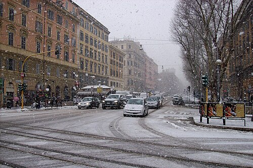 Viale Giulio Cesare during the February 2012's snowfall