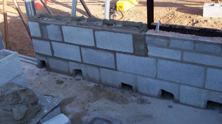 Cinder block wall under construction