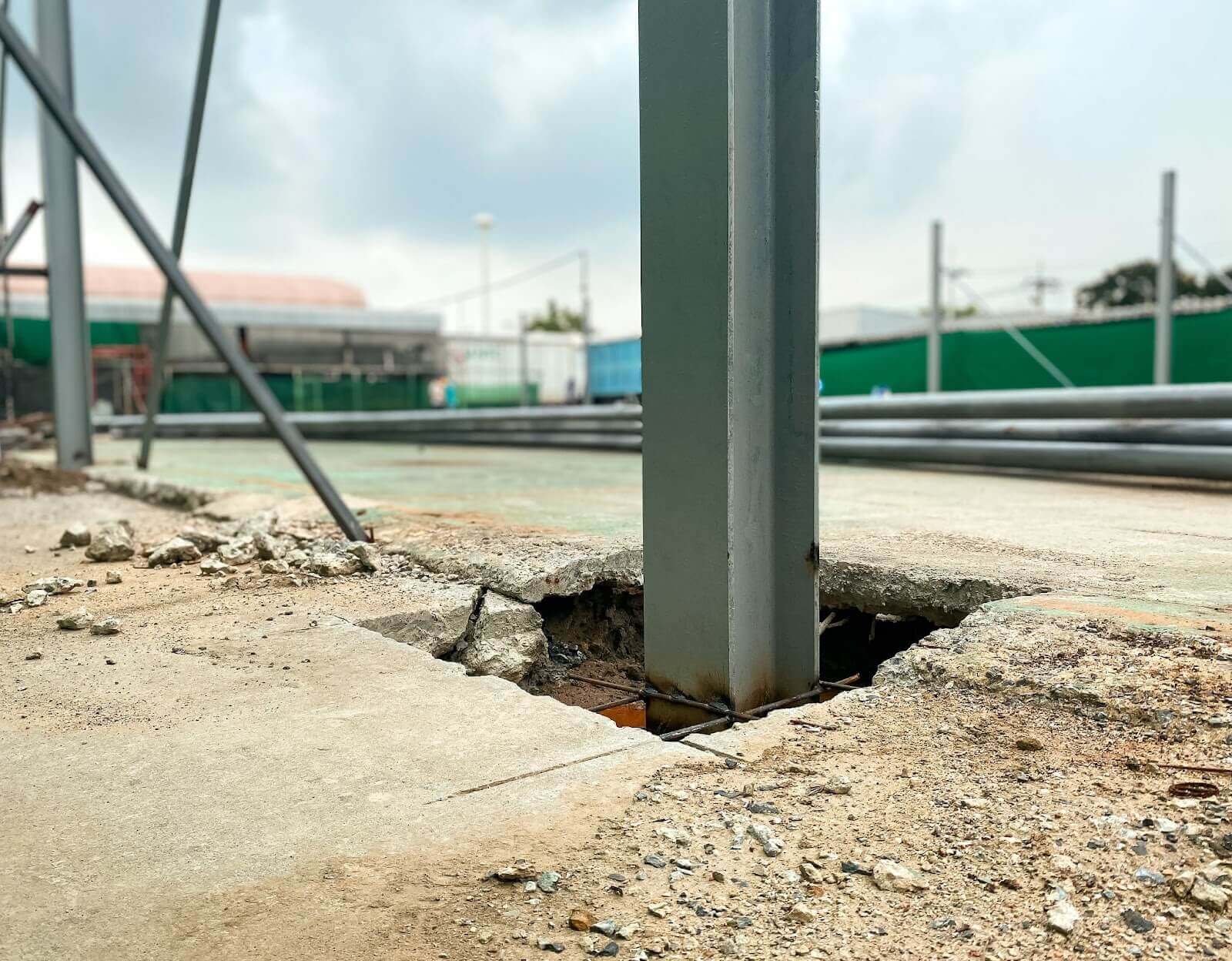 I-beam installed into concrete ground