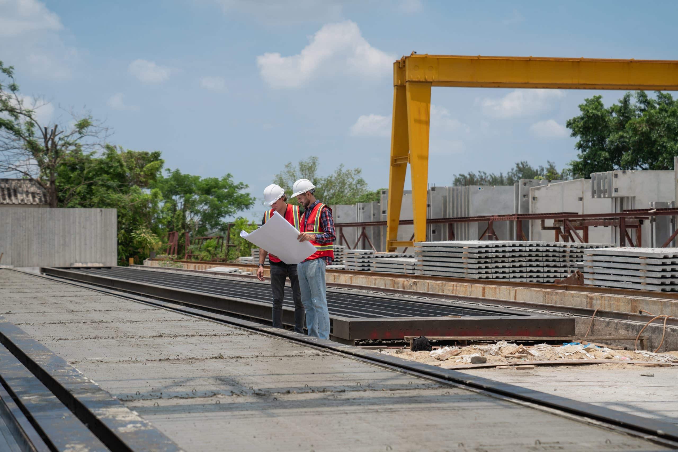 Construction professionals assessing concrete condition