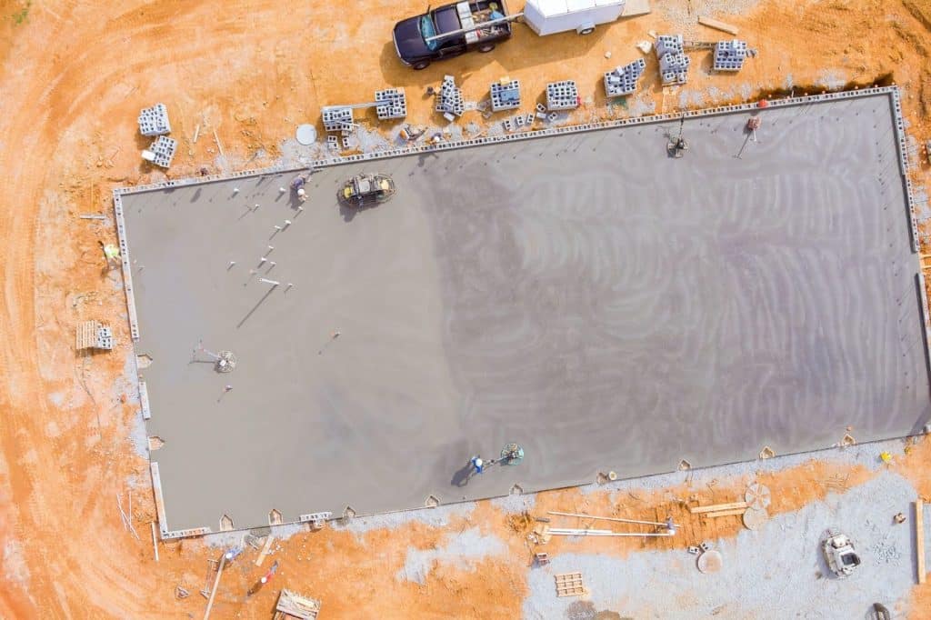 arial of construction concrete slab