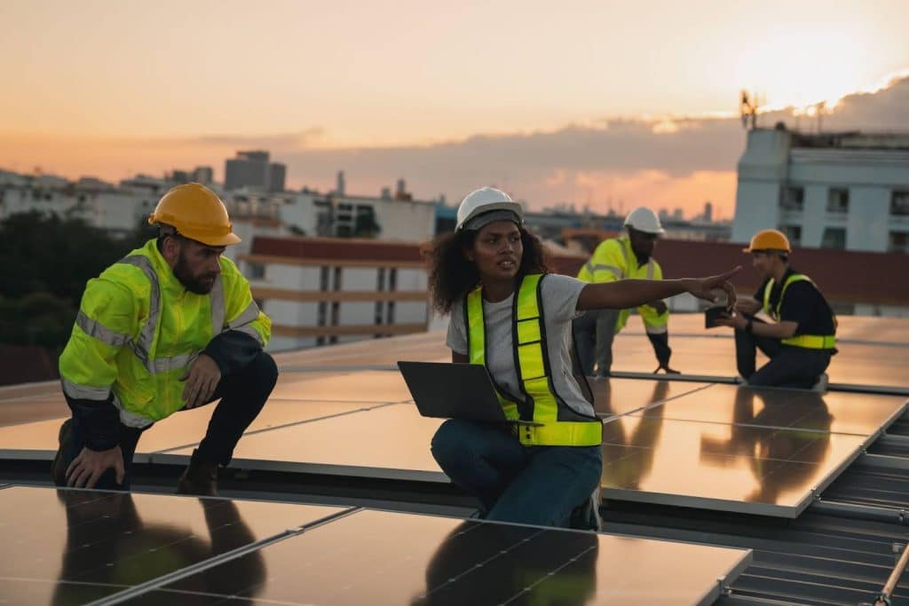 professionals exploring the sustainability of a new architecture build project