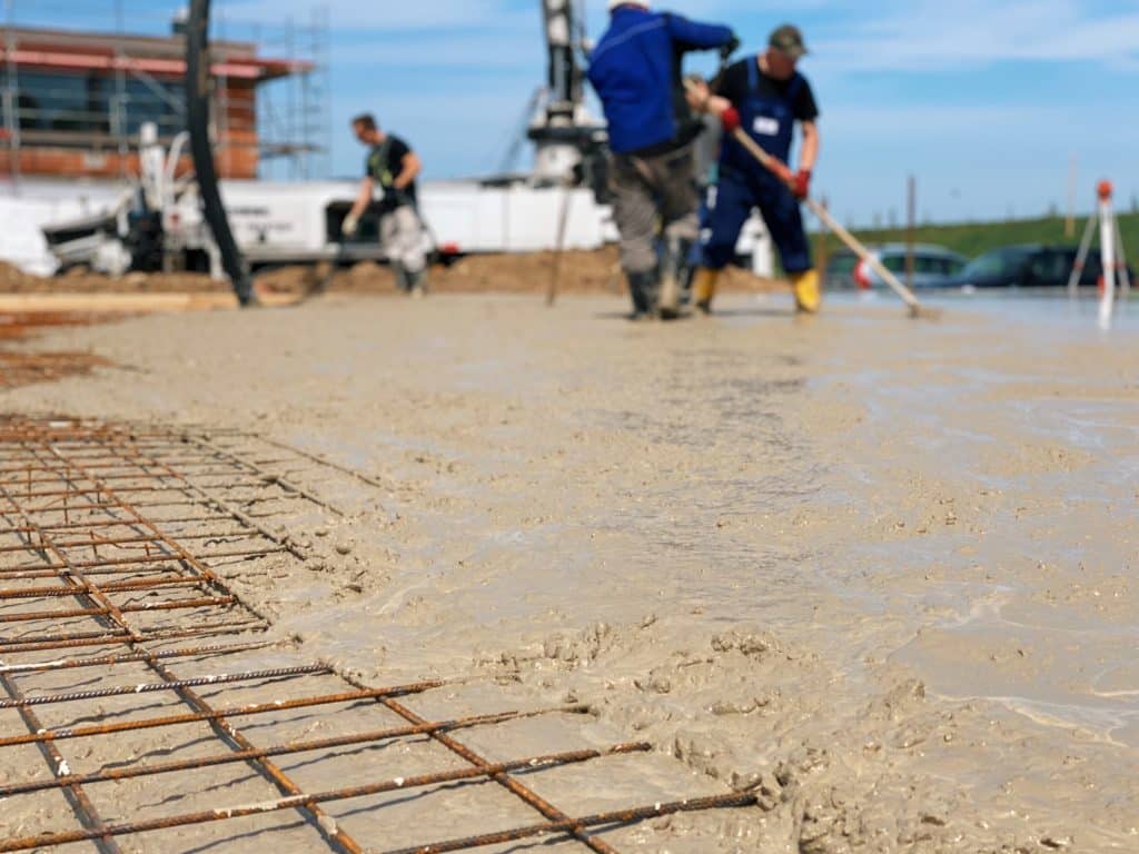 professionals working on mat slab foundation