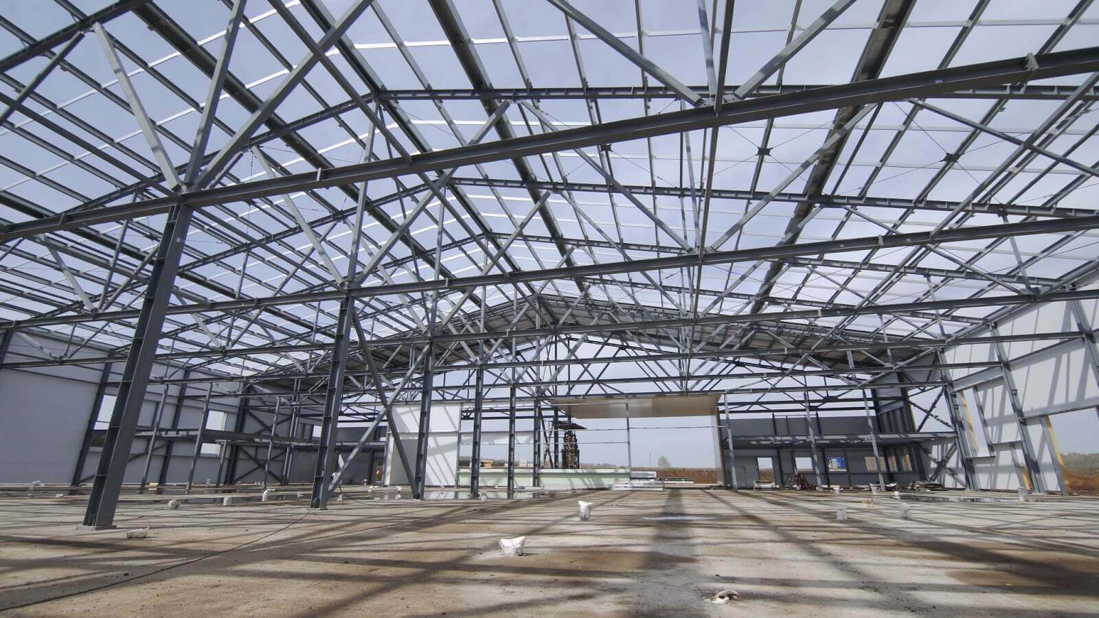 Interior of metal building with no roof