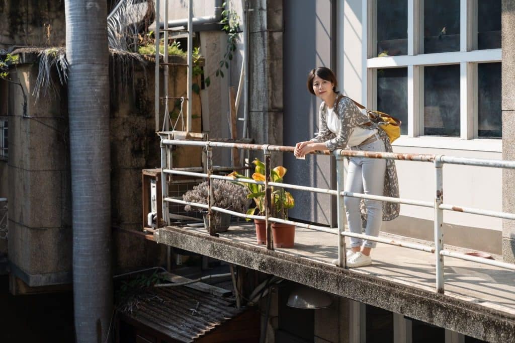 woman standing on slab cantilever